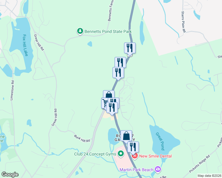 map of restaurants, bars, coffee shops, grocery stores, and more near 619 Danbury Road in Ridgefield