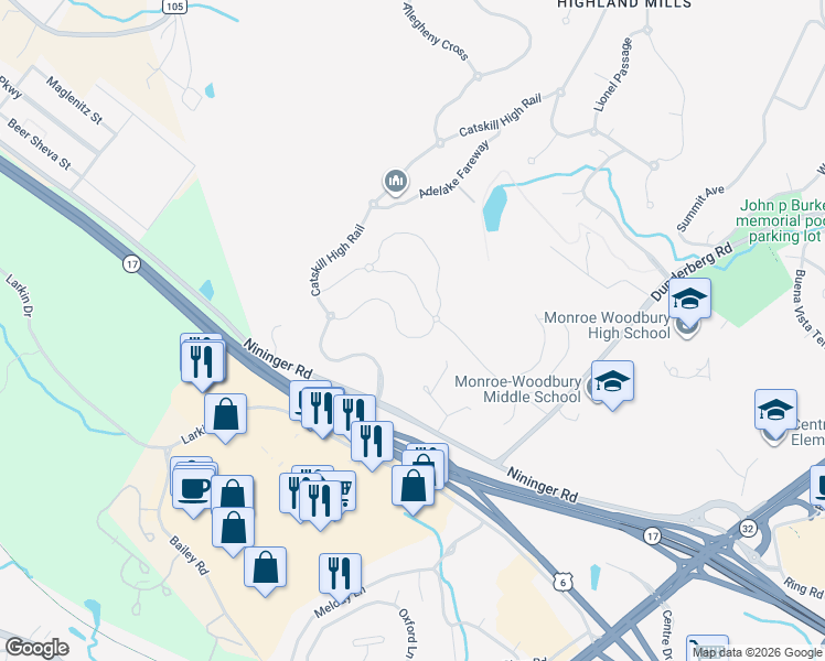 map of restaurants, bars, coffee shops, grocery stores, and more near 20 Pullman Route in Monroe