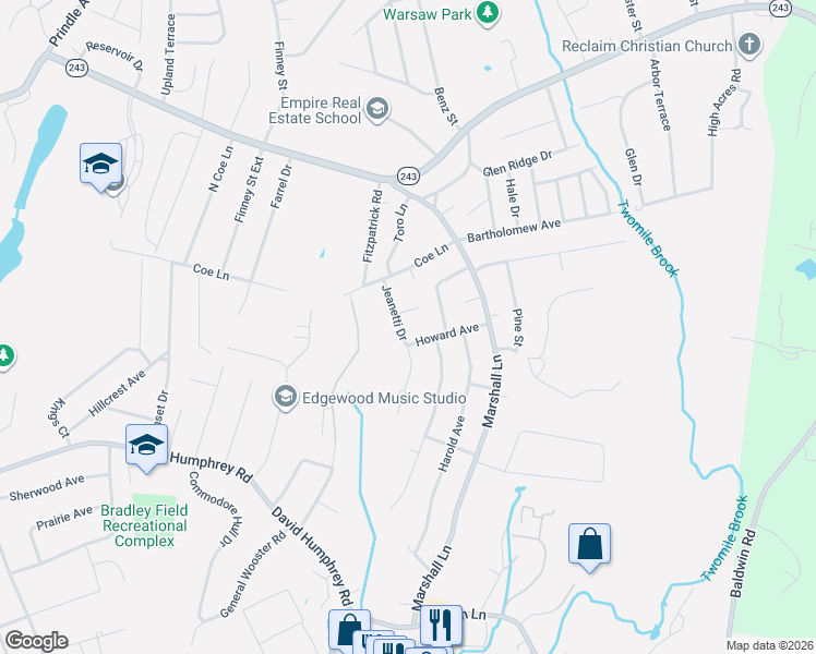 map of restaurants, bars, coffee shops, grocery stores, and more near 9 Jeanetti Drive in Derby