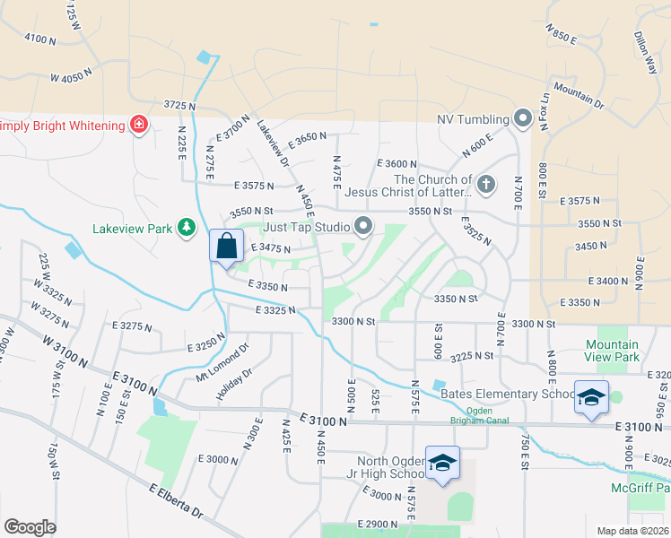map of restaurants, bars, coffee shops, grocery stores, and more near 477 East 3460 in North Ogden