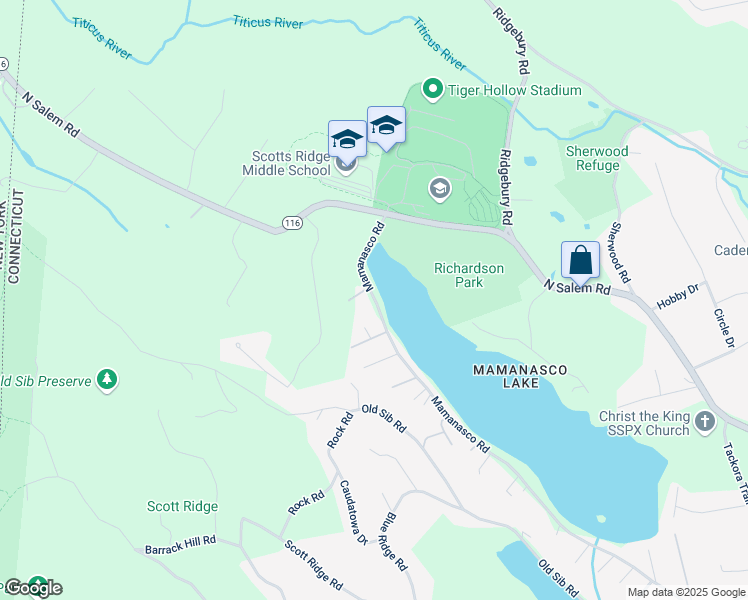 map of restaurants, bars, coffee shops, grocery stores, and more near 255 Mamanasco Rd in Ridgefield