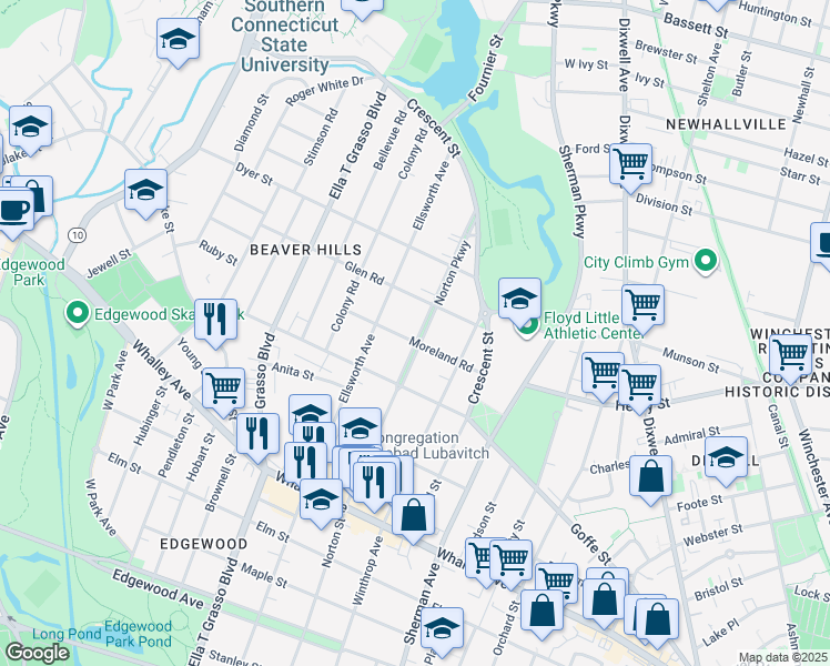 map of restaurants, bars, coffee shops, grocery stores, and more near 450 Norton Street in New Haven