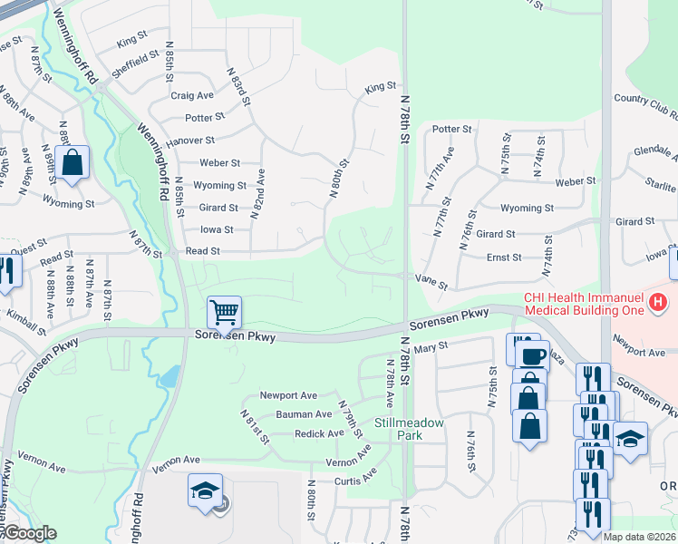 map of restaurants, bars, coffee shops, grocery stores, and more near 7923 Read Plaza in Omaha