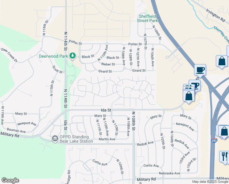 map of restaurants, bars, coffee shops, grocery stores, and more near 300 110th Court in Omaha