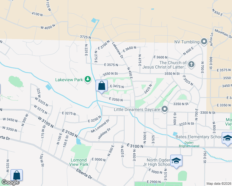 map of restaurants, bars, coffee shops, grocery stores, and more near 3378 North 375 East in Ogden