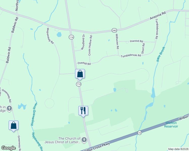map of restaurants, bars, coffee shops, grocery stores, and more near 15 Country Club Drive in Woodbridge
