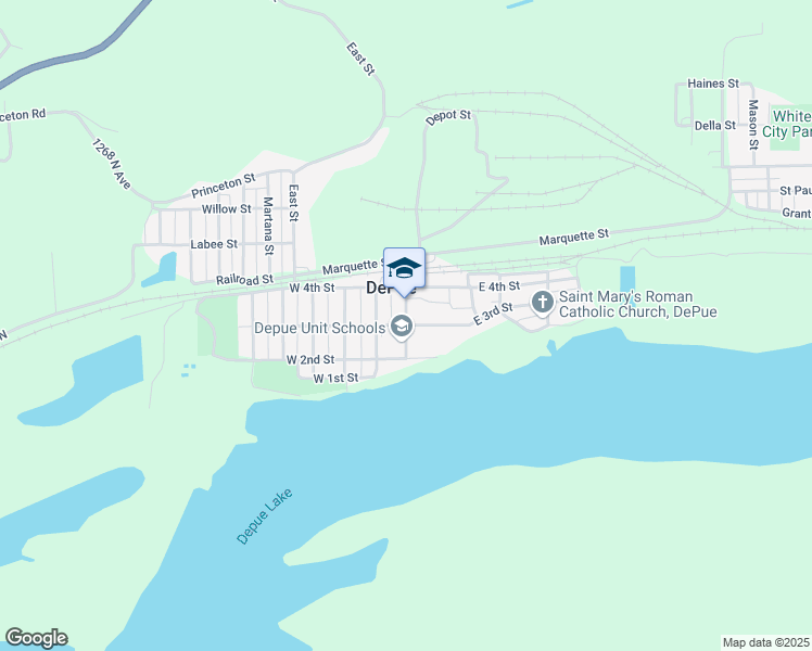 map of restaurants, bars, coffee shops, grocery stores, and more near Pleasant Street in DePue