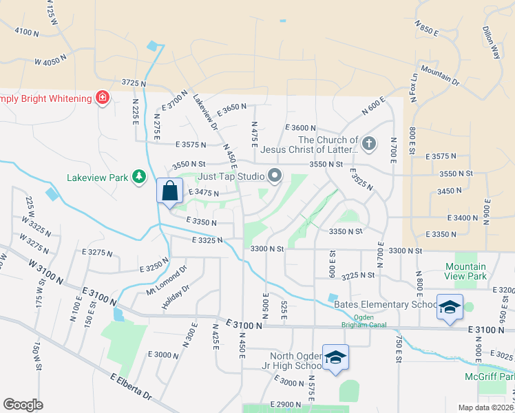 map of restaurants, bars, coffee shops, grocery stores, and more near 480 East 3425 North in Ogden