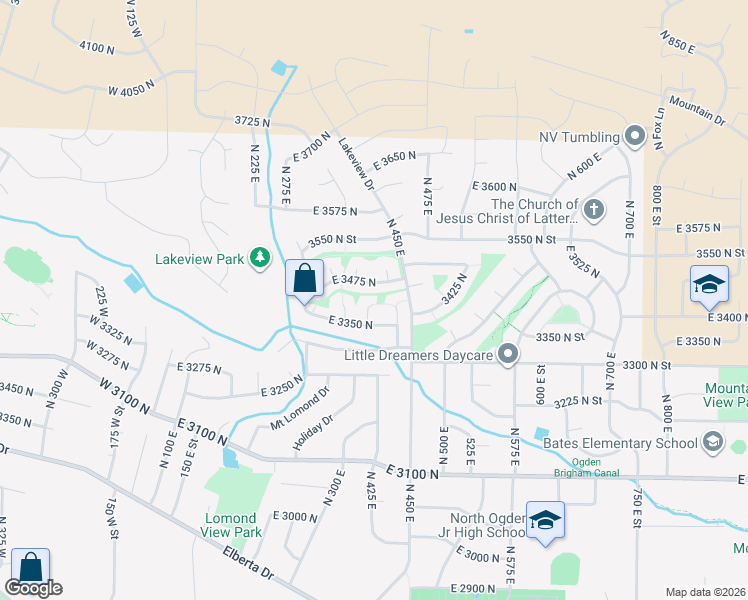 map of restaurants, bars, coffee shops, grocery stores, and more near 3380 400 East Street in Ogden