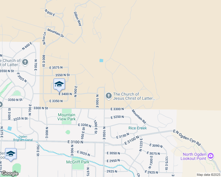 map of restaurants, bars, coffee shops, grocery stores, and more near 1074 East 3400 North in Ogden