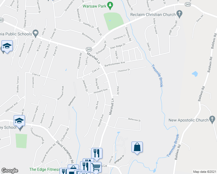map of restaurants, bars, coffee shops, grocery stores, and more near 260 Marshall Lane in Derby