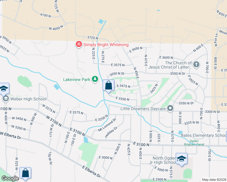 map of restaurants, bars, coffee shops, grocery stores, and more near 360 East 3475 North in Ogden