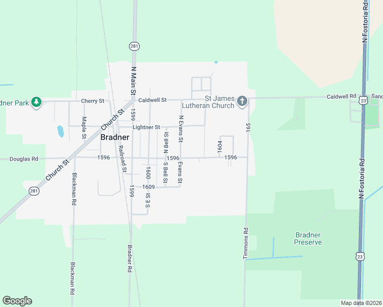 map of restaurants, bars, coffee shops, grocery stores, and more near 109 North Stahl Street in Bradner