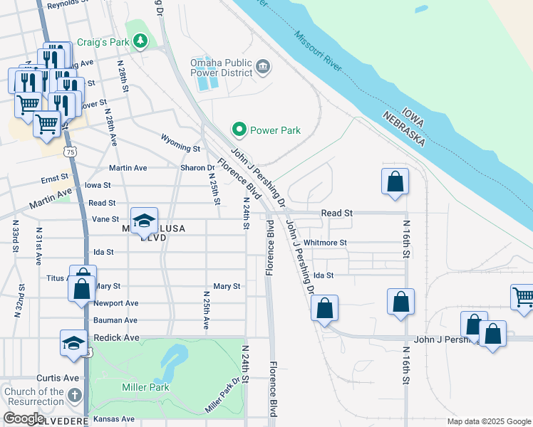 map of restaurants, bars, coffee shops, grocery stores, and more near 2308 Read Street in Omaha
