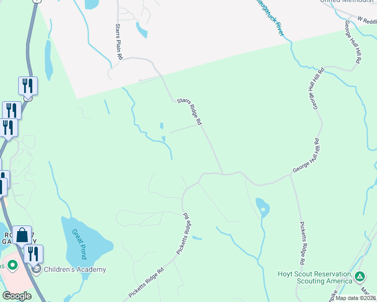 map of restaurants, bars, coffee shops, grocery stores, and more near 71 Picketts Ridge Road in Redding