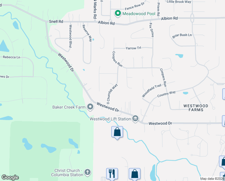 map of restaurants, bars, coffee shops, grocery stores, and more near 12621 South Churchill Way in Strongsville