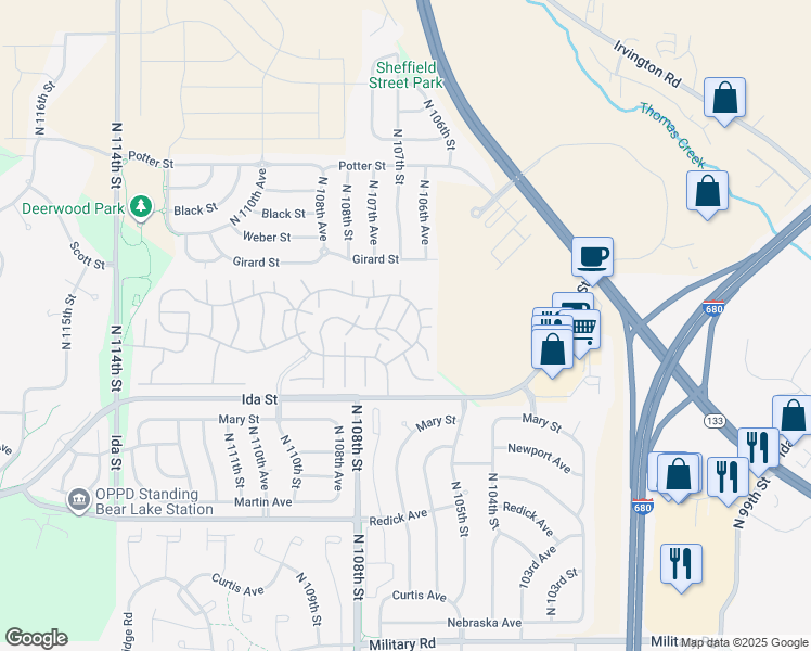 map of restaurants, bars, coffee shops, grocery stores, and more near 78 106th Plaza in Omaha