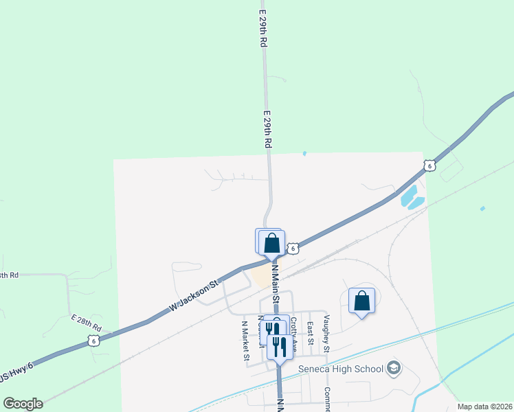 map of restaurants, bars, coffee shops, grocery stores, and more near 689 North Main Street in Seneca