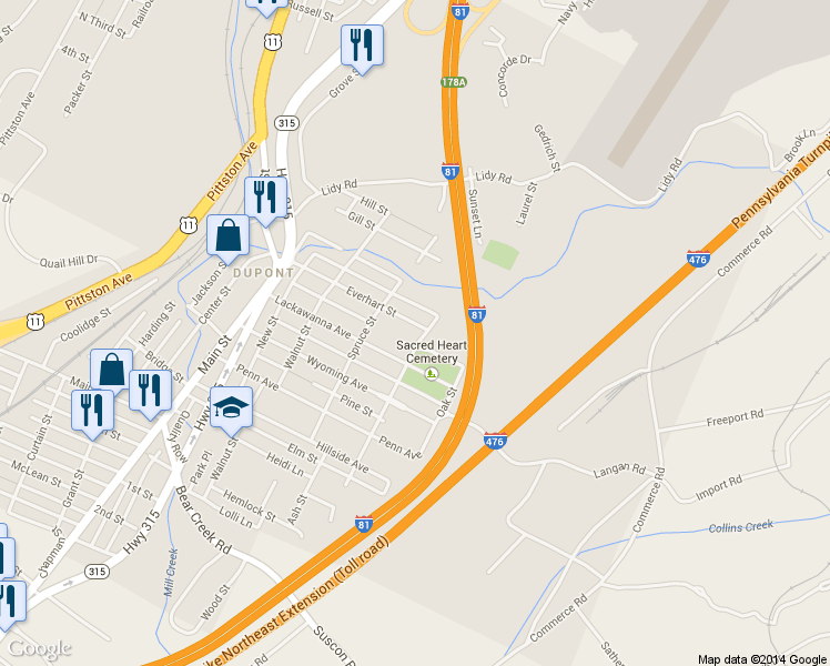 map of restaurants, bars, coffee shops, grocery stores, and more near 312 Everhart St in Dupont