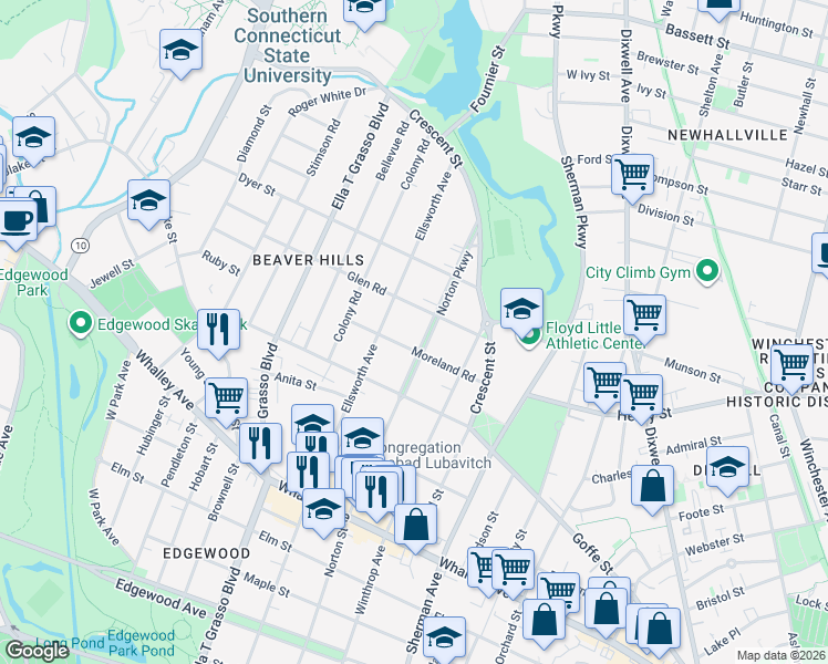 map of restaurants, bars, coffee shops, grocery stores, and more near 450 Norton Street in New Haven