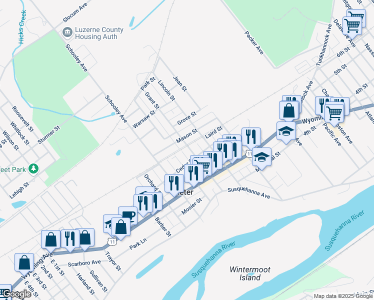 map of restaurants, bars, coffee shops, grocery stores, and more near 165 Grant Street in Exeter