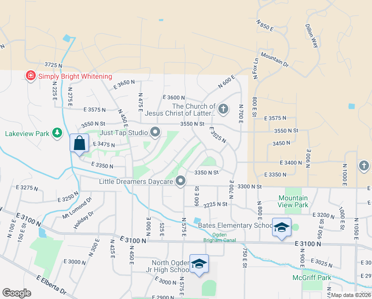 map of restaurants, bars, coffee shops, grocery stores, and more near 3464 North 500 East in Ogden