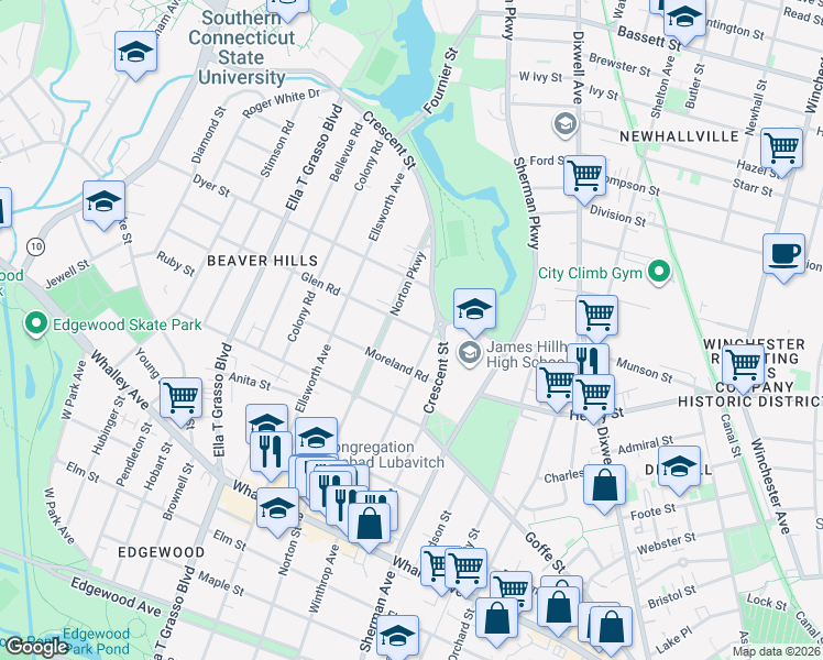 map of restaurants, bars, coffee shops, grocery stores, and more near 48 Glen Road in New Haven