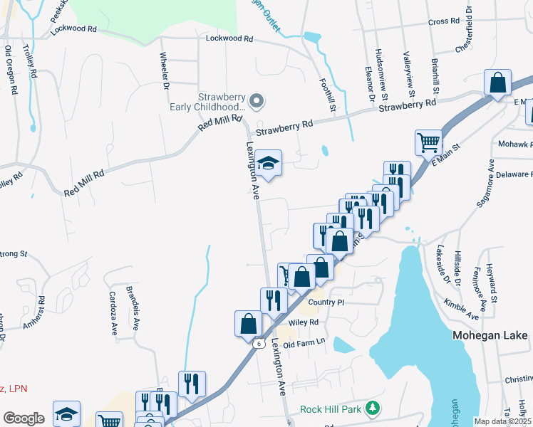 map of restaurants, bars, coffee shops, grocery stores, and more near 3479 Lexington Avenue in Mohegan Lake