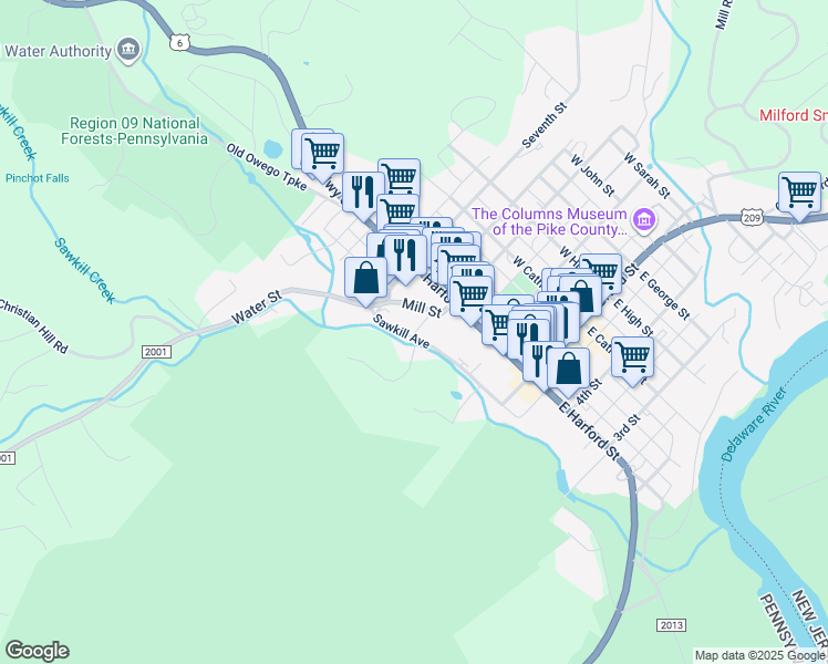 map of restaurants, bars, coffee shops, grocery stores, and more near 139 Sawkill Avenue in Milford