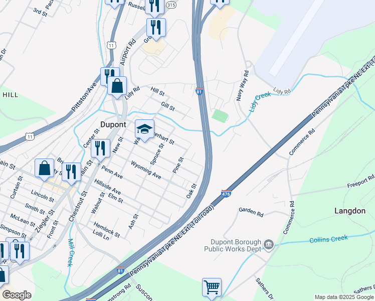 map of restaurants, bars, coffee shops, grocery stores, and more near 312 Everhart St in Dupont