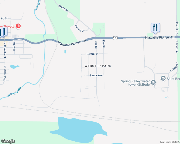 map of restaurants, bars, coffee shops, grocery stores, and more near 305 Prairie Street in Spring Valley