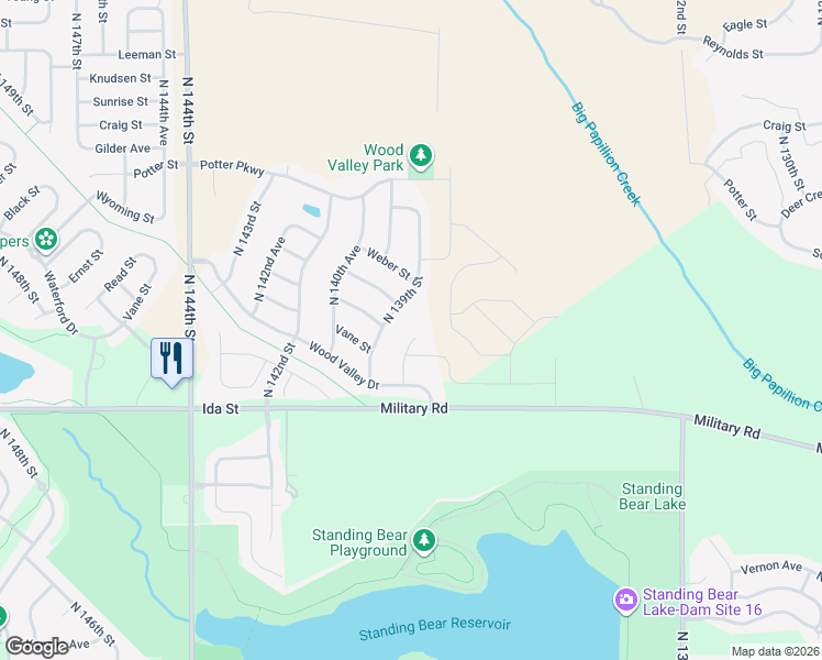 map of restaurants, bars, coffee shops, grocery stores, and more near 7120 North 138th Avenue Circle in Omaha