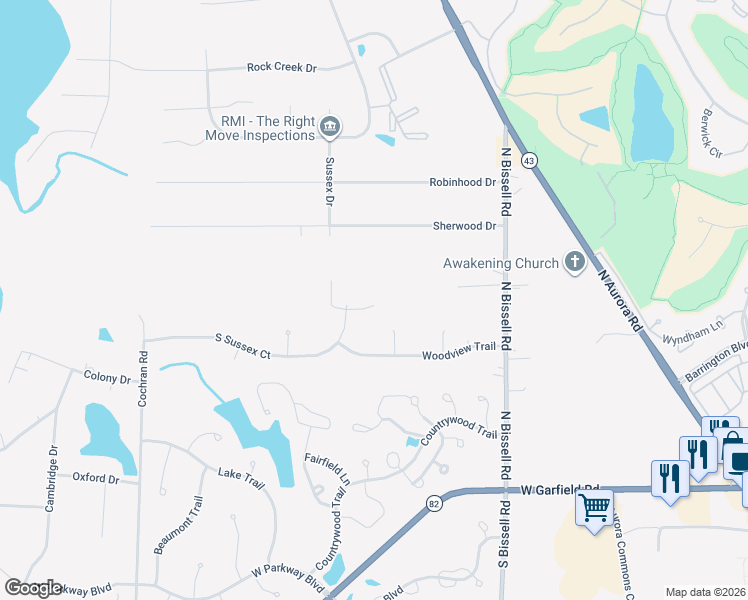 map of restaurants, bars, coffee shops, grocery stores, and more near 655 South Sussex Court in Aurora