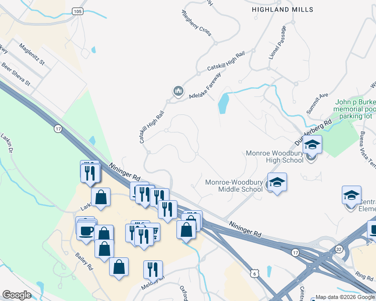 map of restaurants, bars, coffee shops, grocery stores, and more near 20 Pullman Route in Monroe