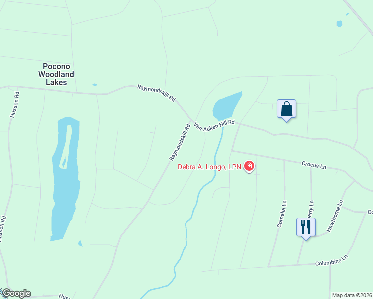 map of restaurants, bars, coffee shops, grocery stores, and more near 518 Raymondskill Road in Milford
