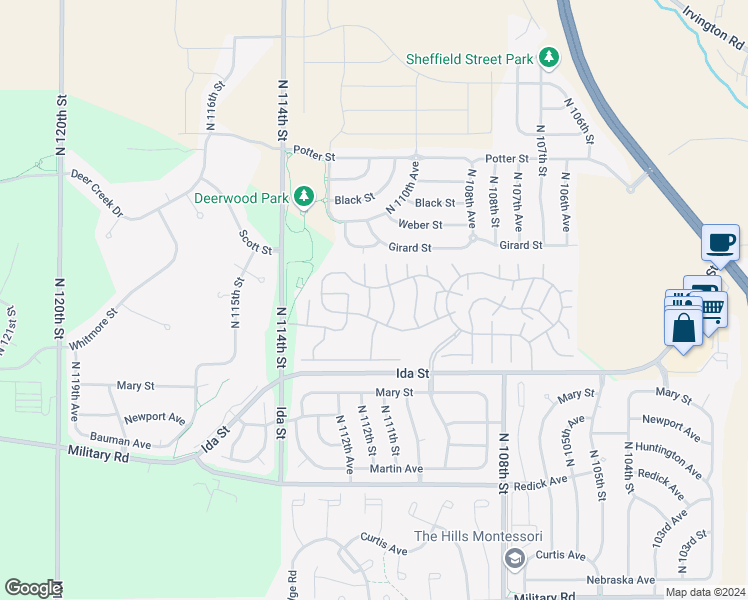 map of restaurants, bars, coffee shops, grocery stores, and more near 364 112th Court in Omaha