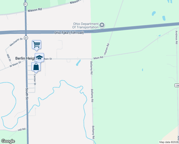 map of restaurants, bars, coffee shops, grocery stores, and more near 11407 Bellamy Road in Berlin Heights