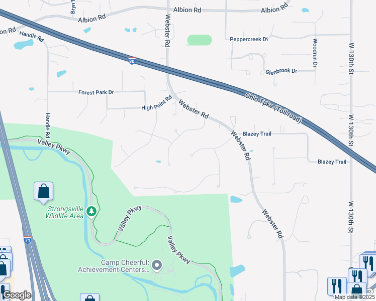 map of restaurants, bars, coffee shops, grocery stores, and more near 14290 Calderdale Lane in Strongsville