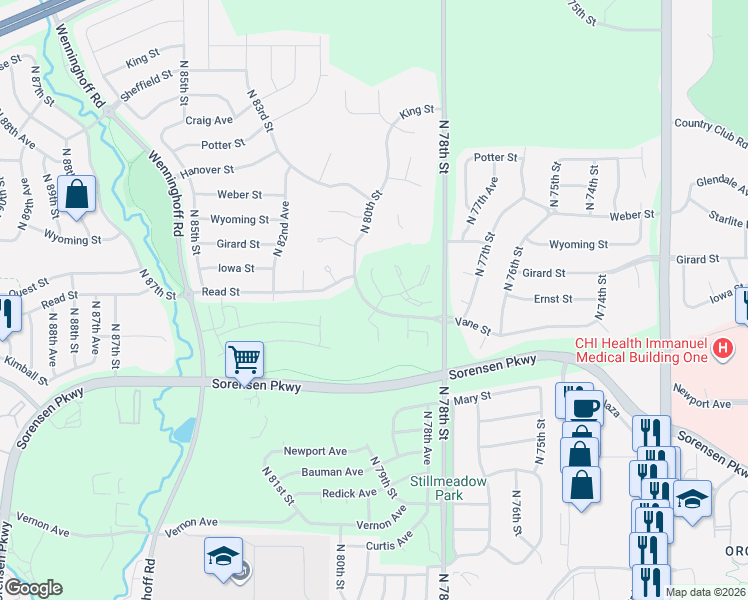 map of restaurants, bars, coffee shops, grocery stores, and more near 7923 Read Plaza in Omaha