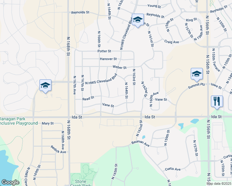 map of restaurants, bars, coffee shops, grocery stores, and more near 7160 North 164th Avenue Circle in Bennington