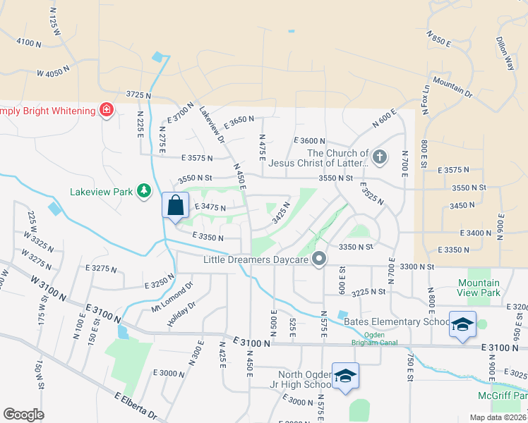 map of restaurants, bars, coffee shops, grocery stores, and more near 477 East 3460 North in Ogden