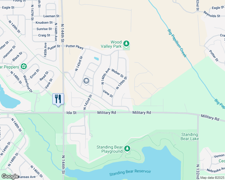 map of restaurants, bars, coffee shops, grocery stores, and more near 13907 Iowa Street in Omaha