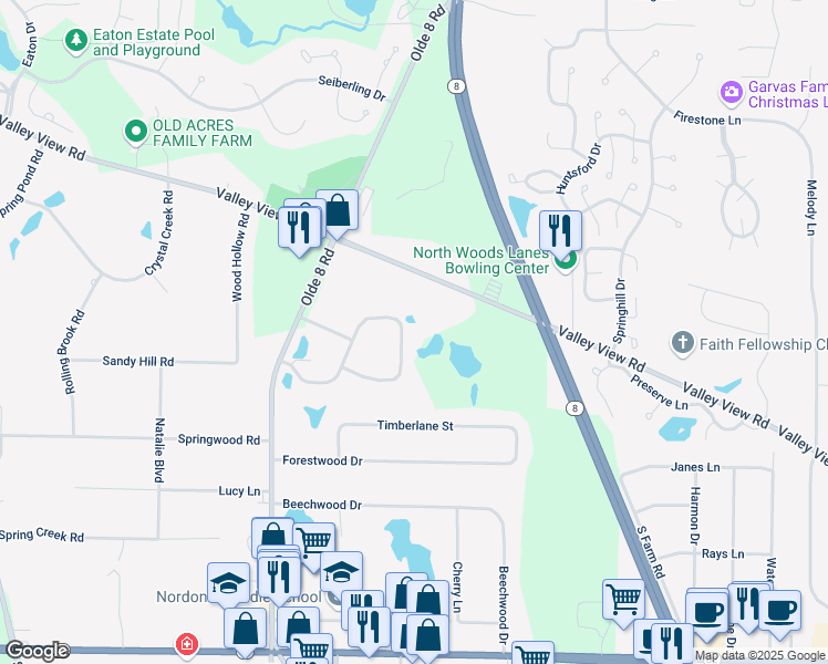 map of restaurants, bars, coffee shops, grocery stores, and more near 193 Butternut Lane in Northfield