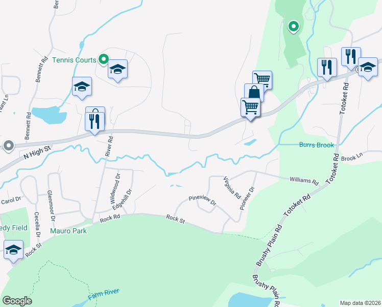map of restaurants, bars, coffee shops, grocery stores, and more near 4 Circle Drive in East Haven