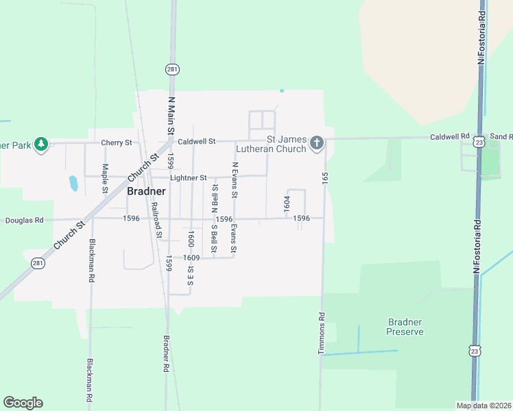map of restaurants, bars, coffee shops, grocery stores, and more near 109 North Stahl Street in Bradner