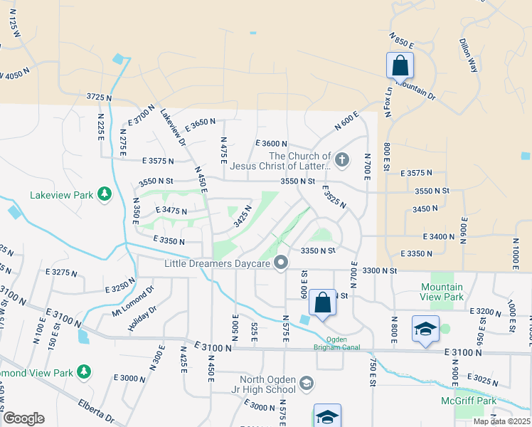 map of restaurants, bars, coffee shops, grocery stores, and more near 484 East 3450 North in Ogden