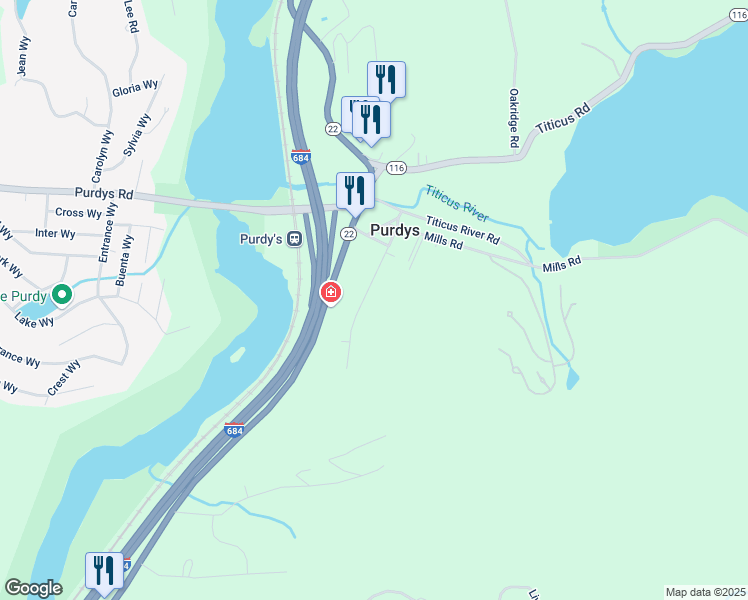 map of restaurants, bars, coffee shops, grocery stores, and more near 16 1st Street in Putnam Valley