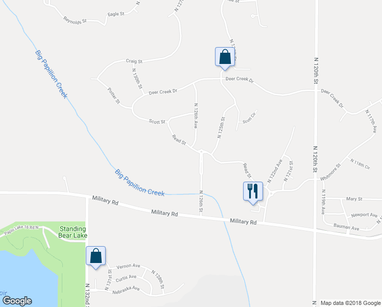 map of restaurants, bars, coffee shops, grocery stores, and more near 12617 Read Street in Omaha