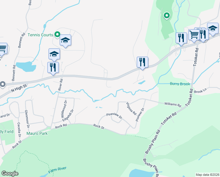 map of restaurants, bars, coffee shops, grocery stores, and more near 4 Circle Drive in East Haven
