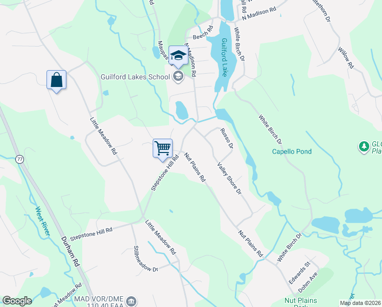 map of restaurants, bars, coffee shops, grocery stores, and more near 941 Nut Plains Road in Guilford